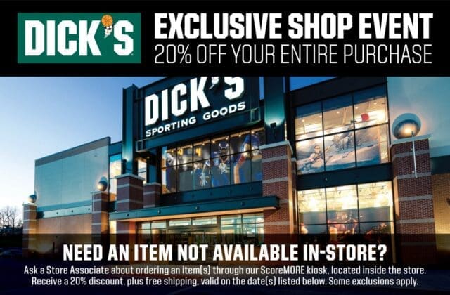 Our partner DICK'S Sporting Goods will be hosting a discount shop event for NYS this weekend! You will receive 20% off your purchase on most items in the store. Some exclusions apply. Coupon MUST display league name, valid dates, and barcode when presented. If they don’t have an item you are looking for, you can place an order (in store with a team member) and receive 20% off team sports items, free shipping, and your item in 3-6 business days. Our discount shop event will be on Friday 6/5– Monday 6/8 at your local DICK’S Sporting Goods.